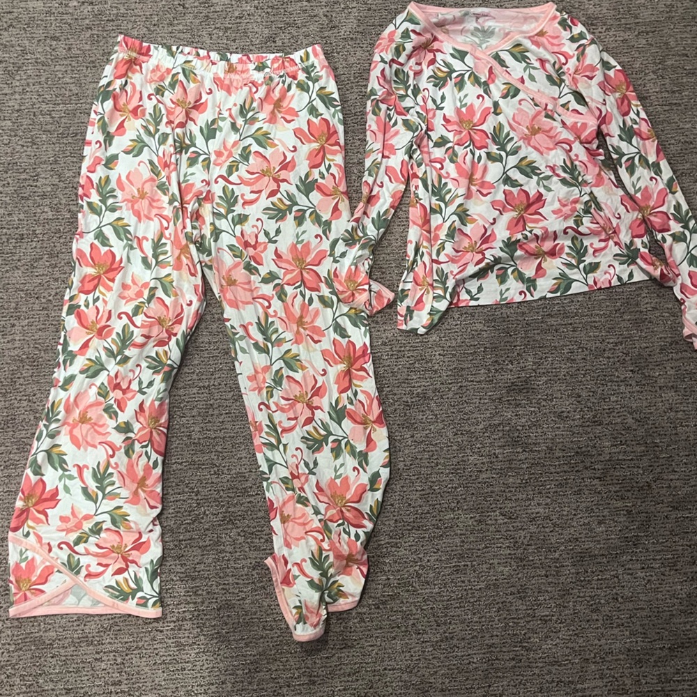 Garnet Hill Floral Pink and Green Pajama Set